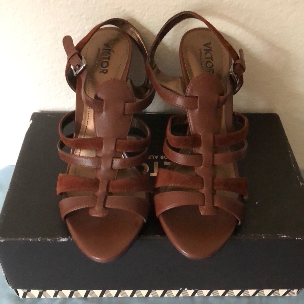 NWT Victor Alfaro Brown Strappy Heels size 6.5